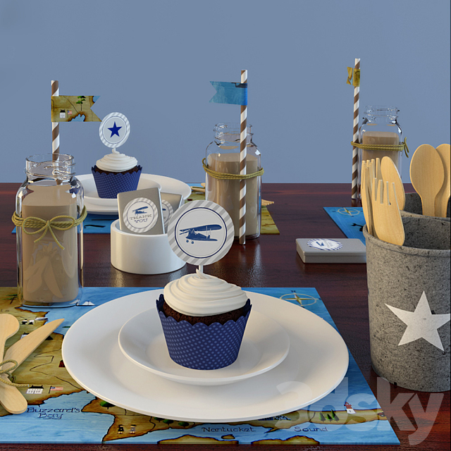 Vintage airplane table set Pottery barn 3ds Max - thumbnail 2