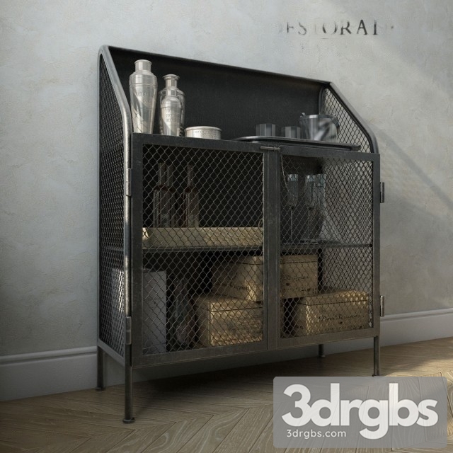 Vintage French Factory Bar Cart 3dsmax Download - thumbnail 1