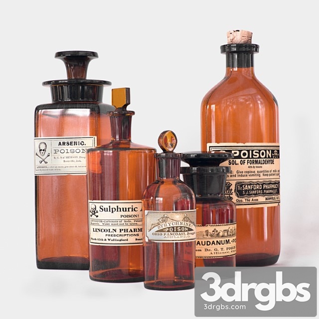 Vintage Poison Bottles 3dsmax Download - thumbnail 1