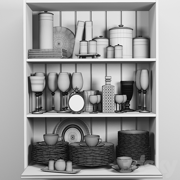 Wardrobe with a set of dishes and a crystal service in a classic style 3DS Max - thumbnail 2