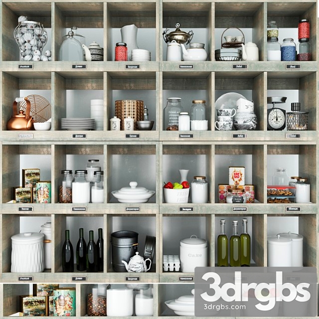 Wardrobe with decor for the kitchen and kitchen utensils 3dsmax Download - thumbnail 1