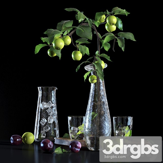 Water with lime and apple tree branch 3dsmax Download - thumbnail 1