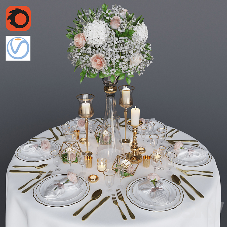 Wedding table setting 1 3DS Max - thumbnail 1