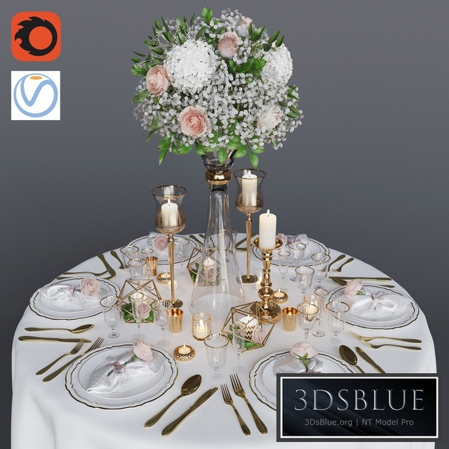 Wedding table setting 1 3DS Max - thumbnail 3