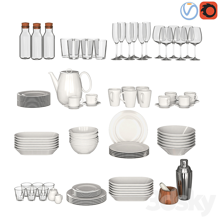 White dishes 3DS Max - thumbnail 1