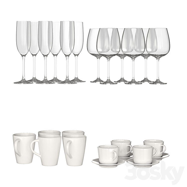 White dishes 3DS Max - thumbnail 2