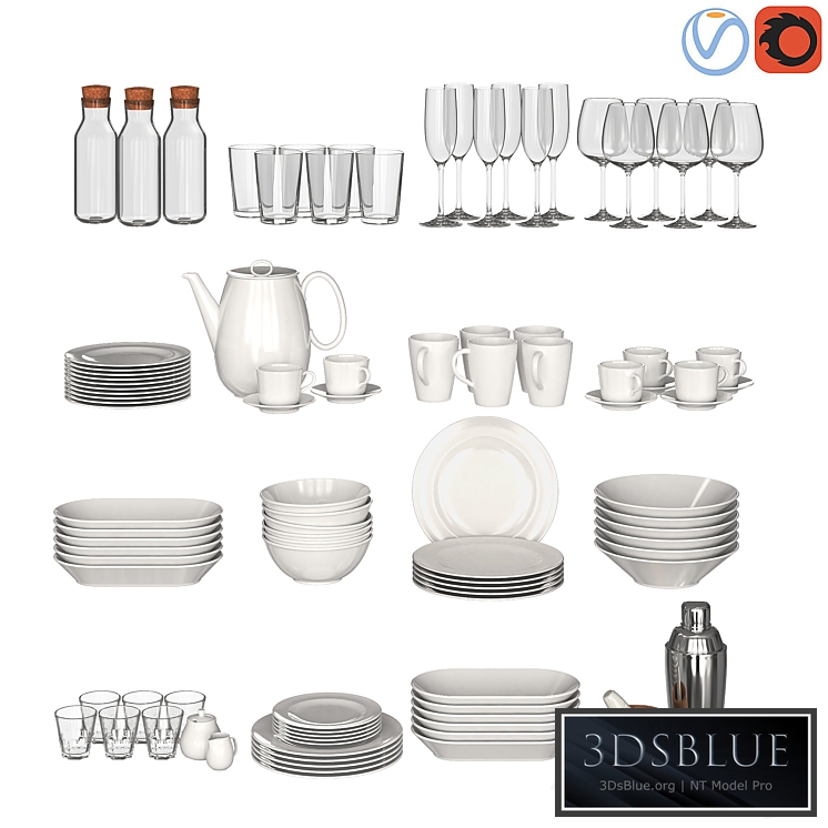 White dishes 3DS Max - thumbnail 3