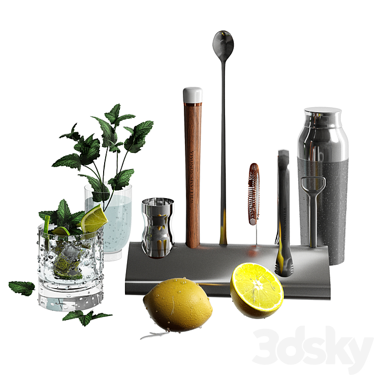 Williams Sonoma Signature Bar Tool Set with Stand & Cocktail Shaker 3DS Max Model - thumbnail 1