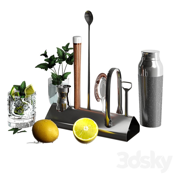 Williams Sonoma Signature Bar Tool Set with Stand & Cocktail Shaker 3DS Max Model - thumbnail 2