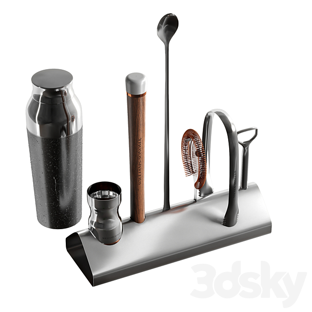 Williams Sonoma Signature Bar Tool Set with Stand & Cocktail Shaker 3DSMax File - thumbnail 3