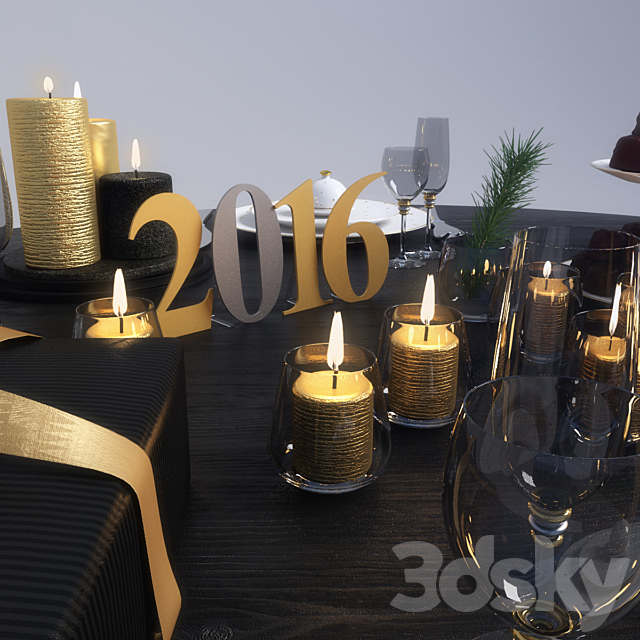 Wood table whith new year gold decor 3DSMax File - thumbnail 2