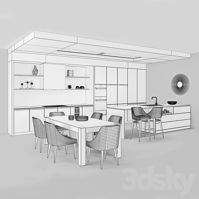 white kitchen 3DS Max Model - thumbnail 3