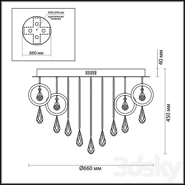 Chandelier for ceiling ODEON LIGHT 4034 _ 99CL ORIO 3DS Max Model - thumbnail 2