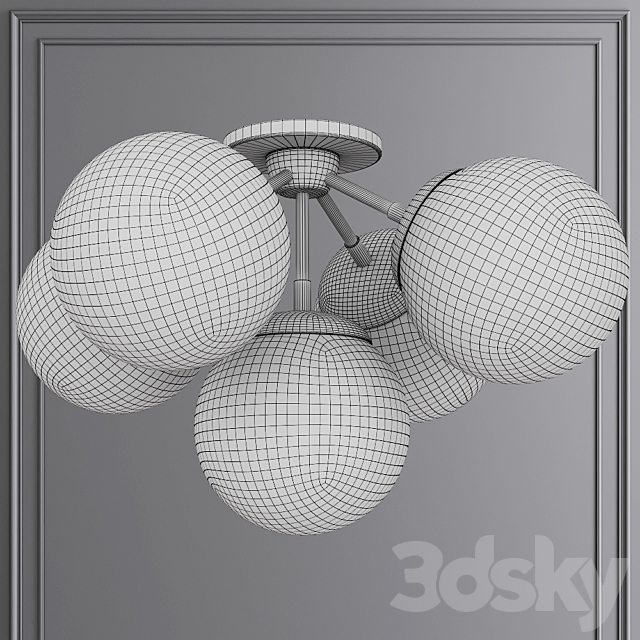 Modo Ceiling Mount 5 Globes Brushed Brass and Clear Glass 3DS Max Model - thumbnail 2