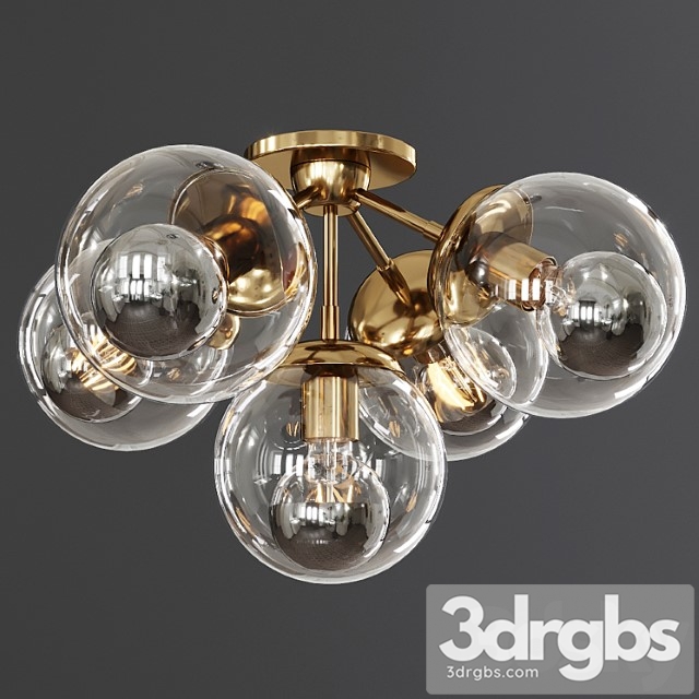 Modo ceiling mount 5 globes brushed brass and clear glass - thumbnail 1