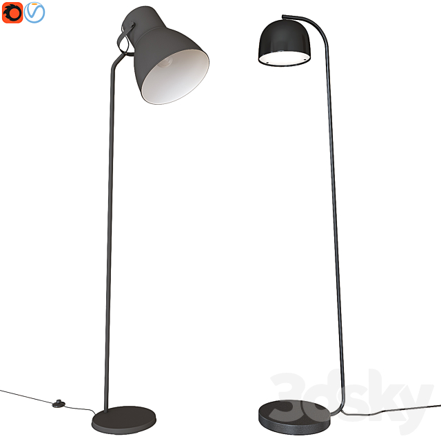 A set of floor lamps. IKEA HEKTAR  Grant Floor Lamp EU Black 3DSMax File - thumbnail 1