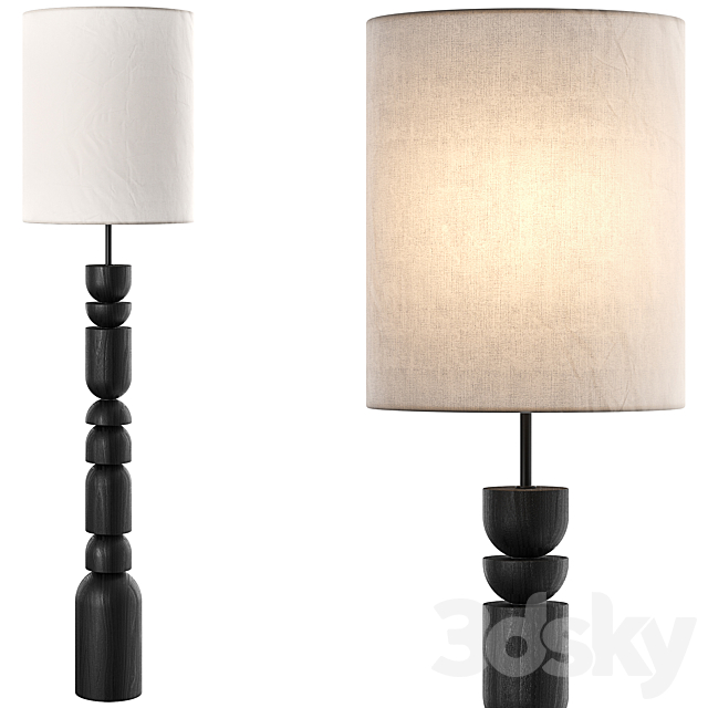 Aska charred wood and natural linen floor lamp 3ds Max - thumbnail 1