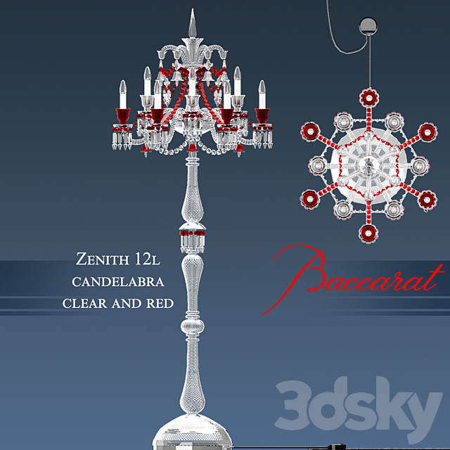 Baccarat – Zenith 12L candelabra clear and red 3DSMax File - thumbnail 2