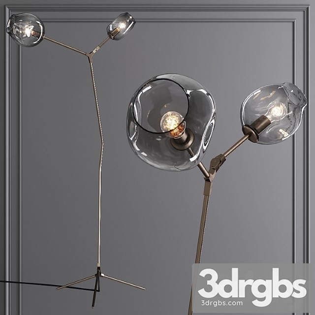 Branching bubble floor light vintage brass and gray glass - thumbnail 1