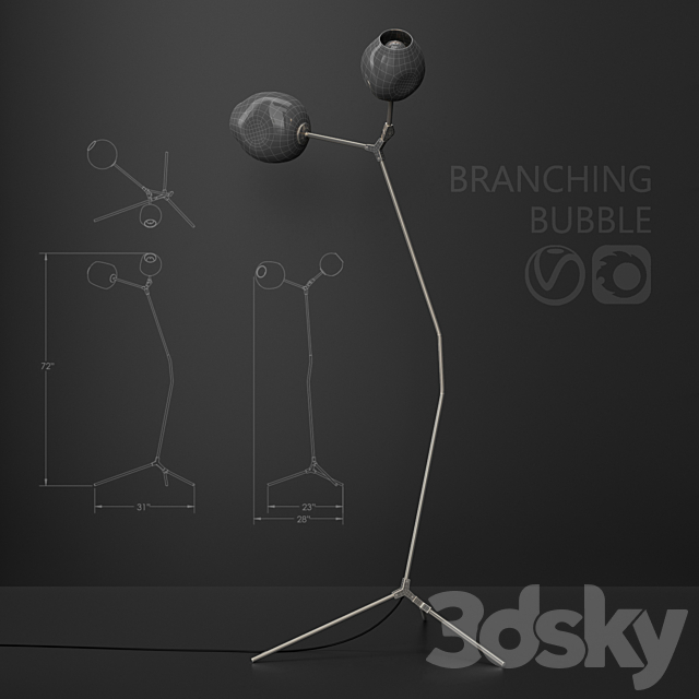 Branching Floor Lamp 3DS Max Model - thumbnail 2