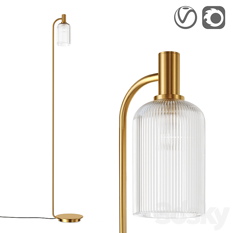 Brass and cut glass floor lamp Bogota 3DS Max - thumbnail 1