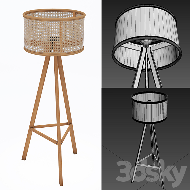 Cane rattan floor lamp 3DSMax File - thumbnail 4