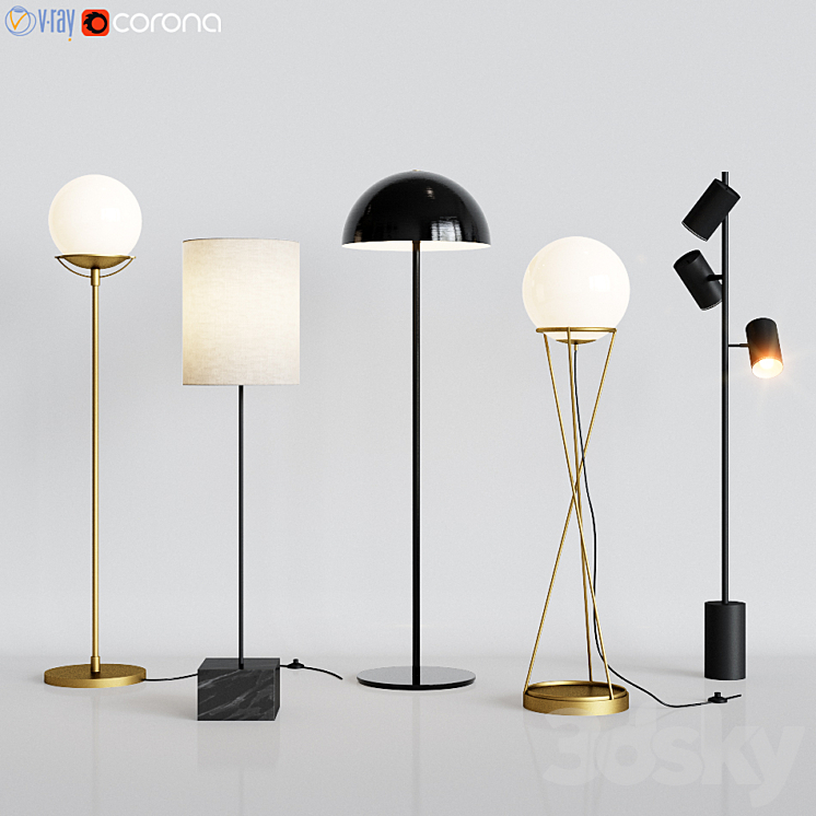 CB2 – 5 Floor Lamps Set 2 3DS Max - thumbnail 1