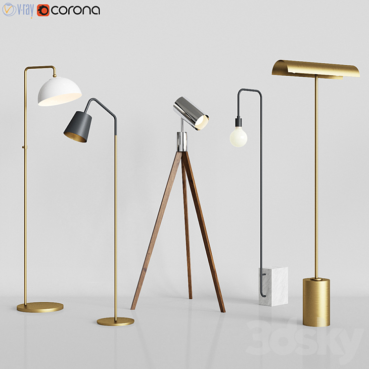 CB2 – 5 Floor Lamps Set 3 3DS Max - thumbnail 1