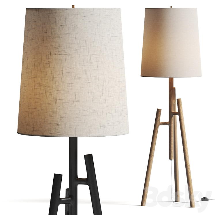 Crate and Barrel Lockeland Walnut Tripod Floor Lamp 3DS Max Model - thumbnail 1