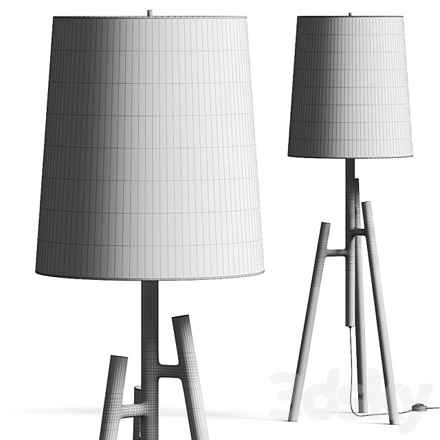 Crate and Barrel Lockeland Walnut Tripod Floor Lamp 3DS Max Model - thumbnail 3