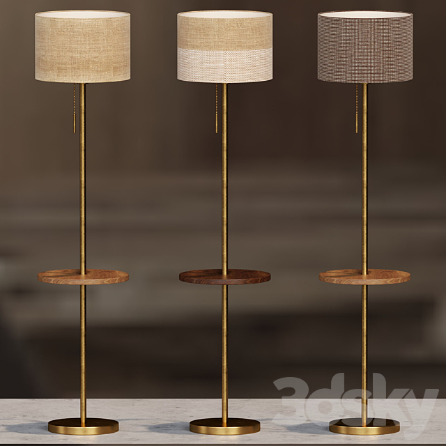 Floor lamp with textile lampshade and table 3DS Max Model - thumbnail 4