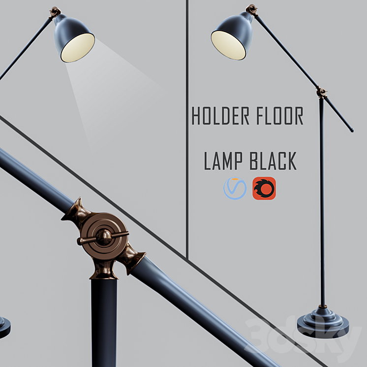 Holder Floor Lamp Black 3DS Max - thumbnail 1