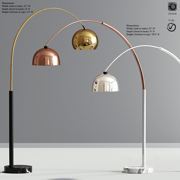 Modern Arc Floor Lamp Set 02 3DS Max - thumbnail 1