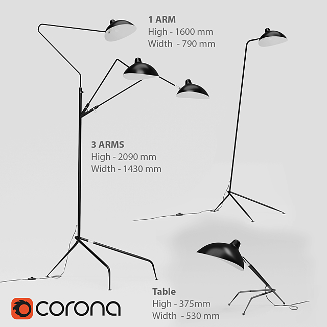 Mouille Floor. Table. 1. 3 arms. 3DSMax File - thumbnail 1