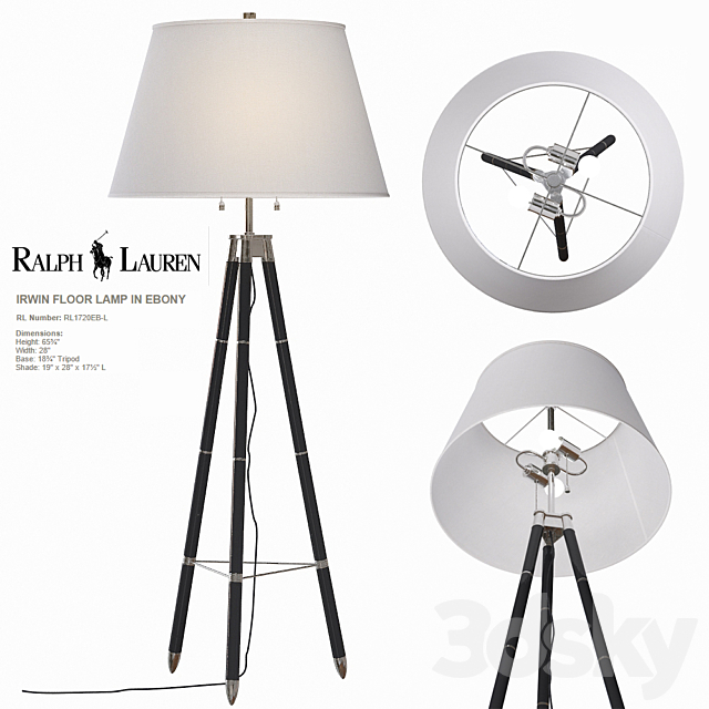 Ralph Lauren IRWIN FLOOR LAMP IN EBONY RL1720EB-L 3DSMax File - thumbnail 1