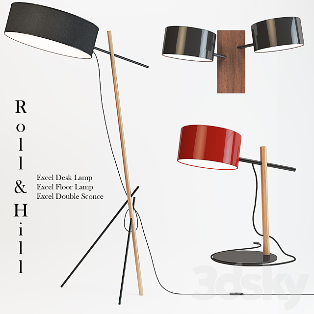 Roll & Hill – Excel Desk. Floor Lamp. Double Sconce 3DSMax File - thumbnail 1