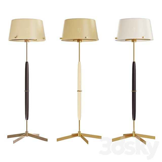 Scandinavian Midcentury Floor Lamp in Brass and Wood by Bergboms. Sweden 3DSMax File - thumbnail 1