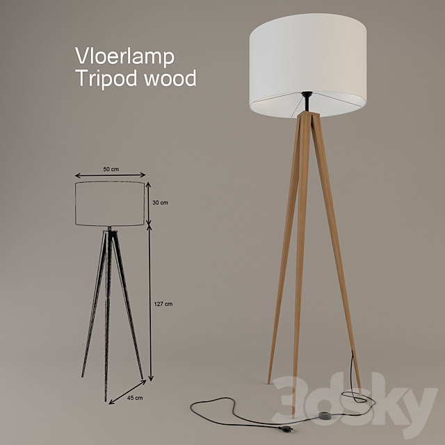 Vloerlamp Tripod wood 3DSMax File - thumbnail 1