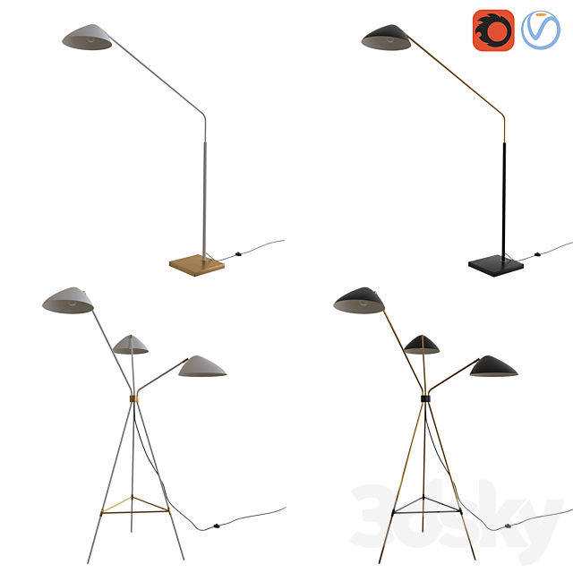 West Elm Mid-Century Floor Lamps set 3DSMax File - thumbnail 1