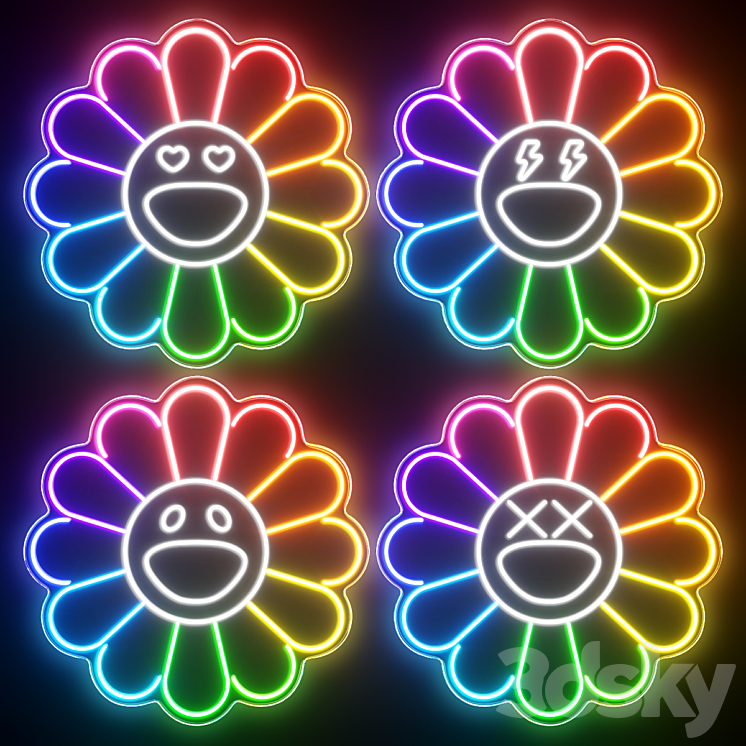 KAWS Sunflower Neon Signs 3DS Max Model - thumbnail 1