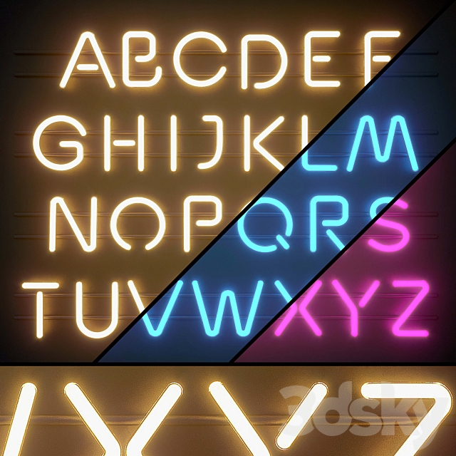 Light modules. Set 06. Neon Alphabet 3DSMax File - thumbnail 1