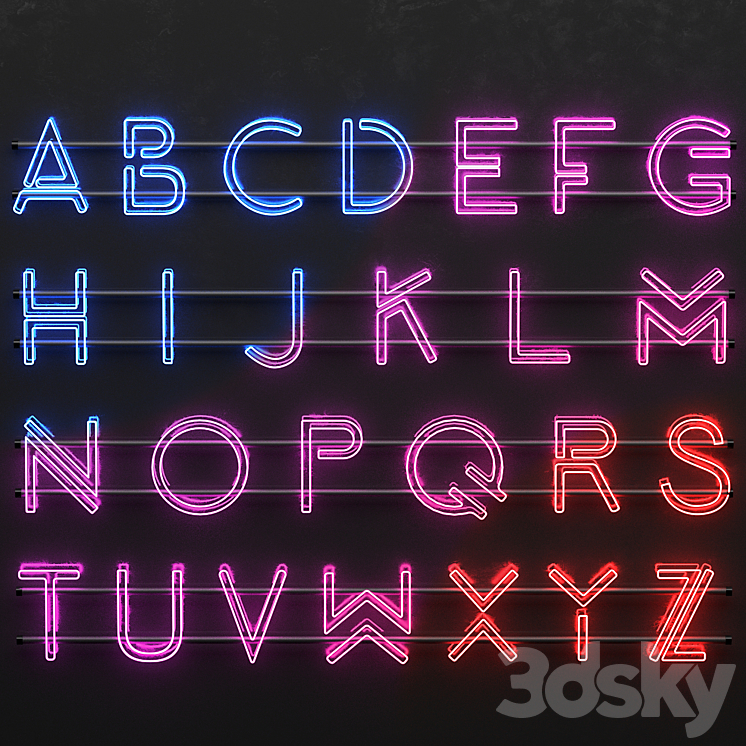 neon alphabet 3DS Max - thumbnail 1