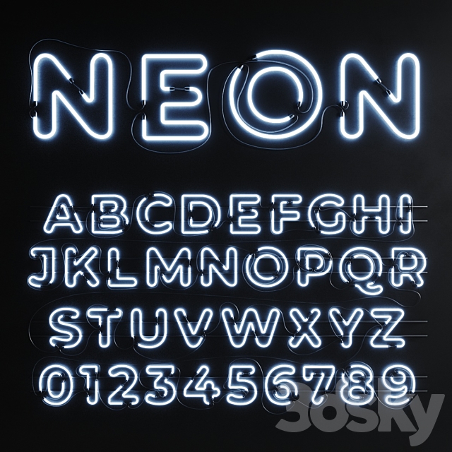 Neon Set 012 Neon Alphabet 3ds Max - thumbnail 1