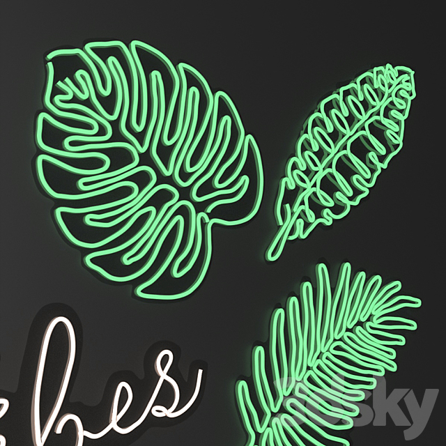 Neon sign – Monstera. Good wibes 3DS Max Model - thumbnail 2