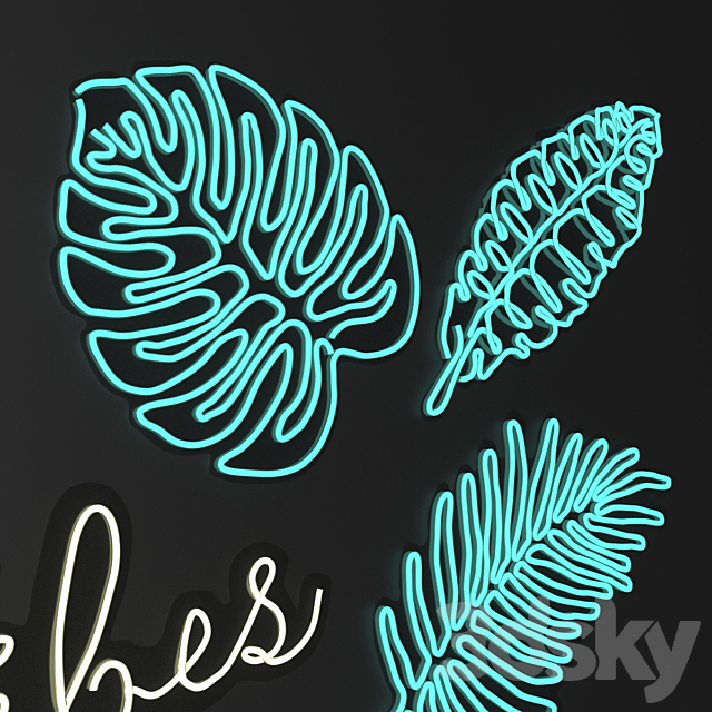 Neon sign – Monstera. Good wibes 3DS Max Model - thumbnail 4