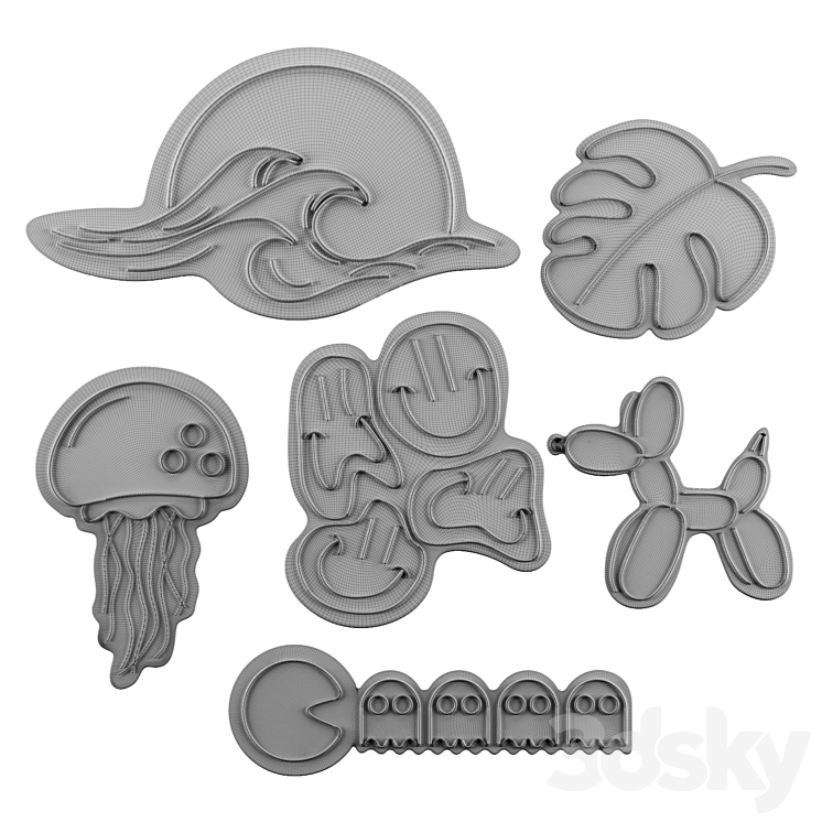 Wave|Monstera|Smile|Jellyfish|Pacman|Ballon Dog Neon Signs 3DS Max Model - thumbnail 2