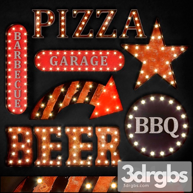 Lighted Metal Sign Set 20 3dsmax Download - thumbnail 1