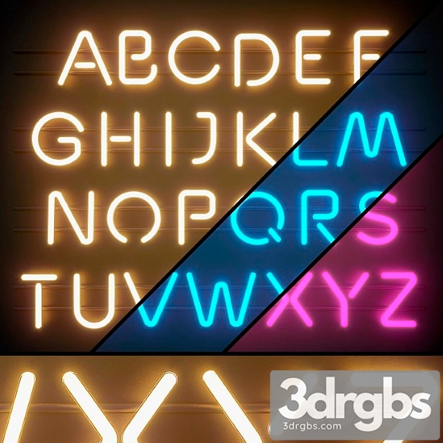 Neon Light modules. set 06. neon alphabet 3dsmax Download - thumbnail 1