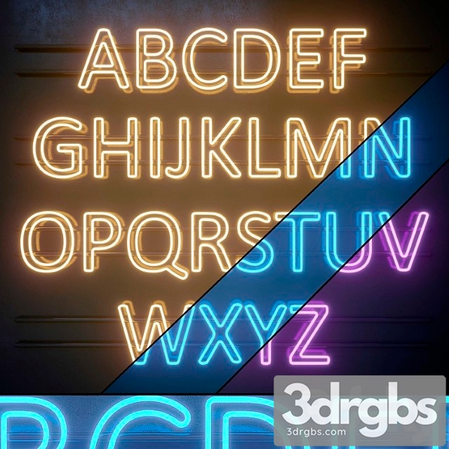 Neon Light modules. set 08. neon alphabet 3dsmax Download - thumbnail 1