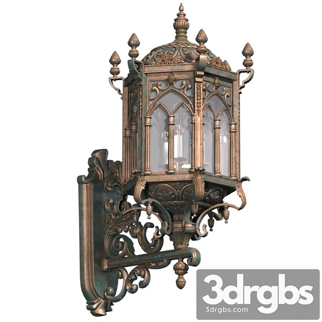 Copper outdoor wall lantern lamp in oriental style. arabic streetlight wall lighted copper sconce - thumbnail 1